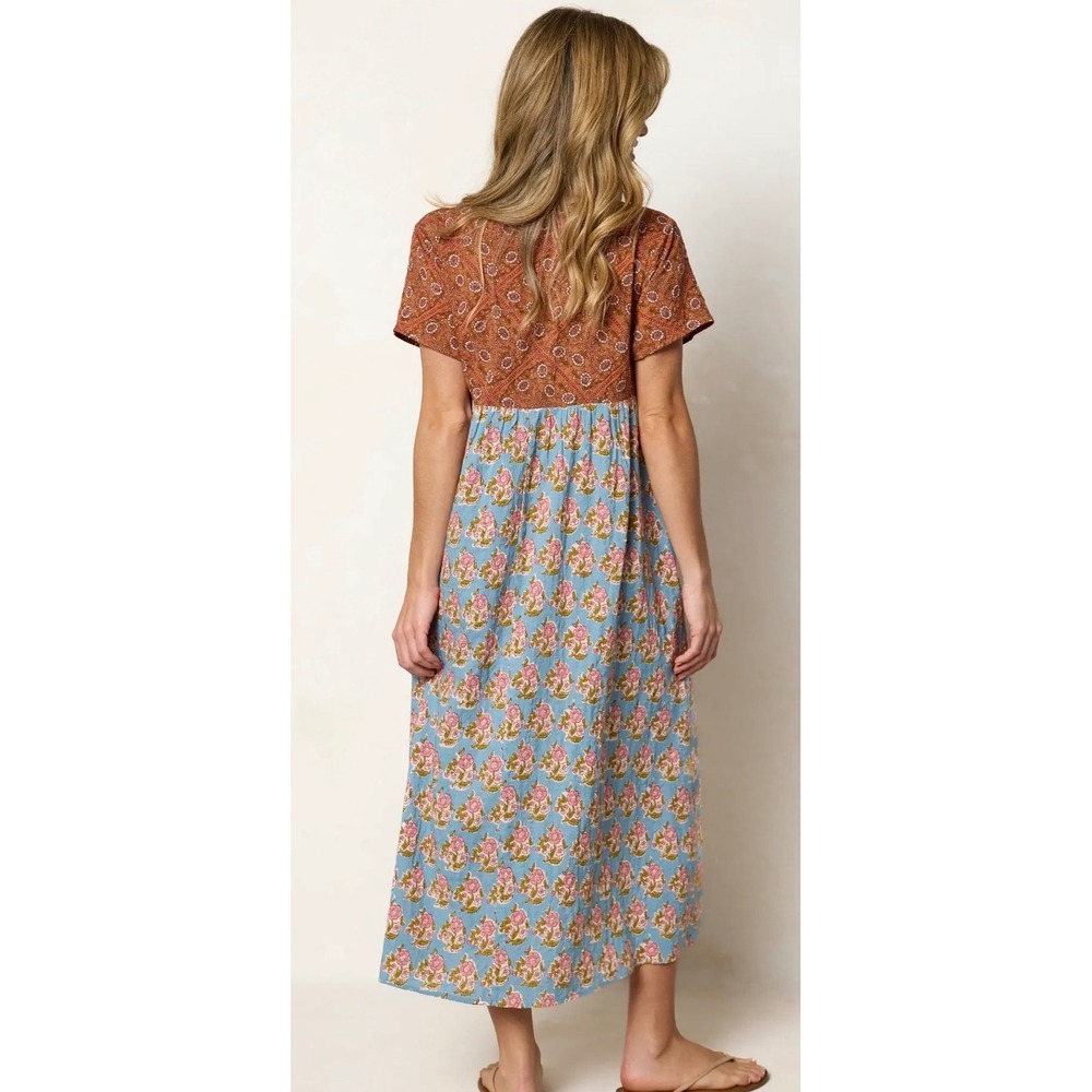 Natural Life Avery Midi Dress Wildflowers Tiles Rust Cotton Pockets XL Boho - Picture 2 of 11